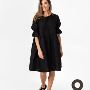 Elegant Black Linen Baby Doll Dress